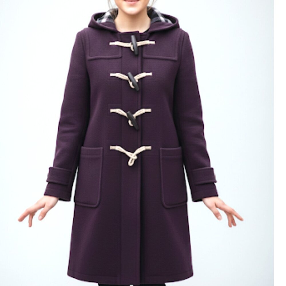 Burberry Belfield Women's Wine Red Merino Wool Hooded Overcoat, Size‎ 4